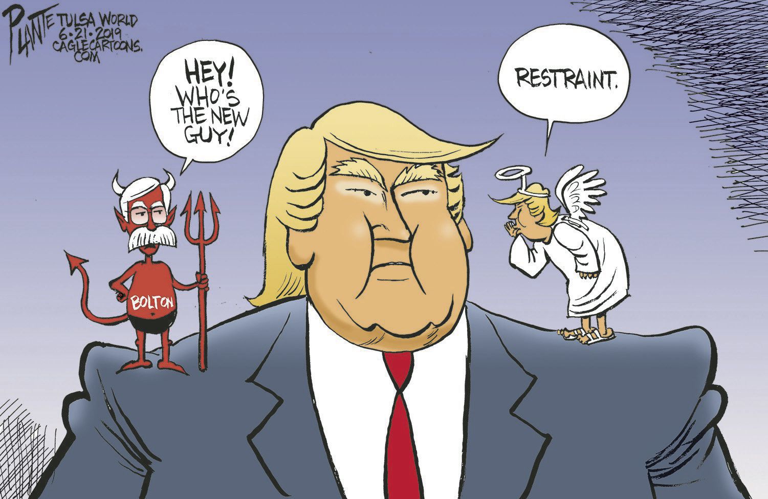 Bruce Plante Cartoon: Trump and his shoulders
